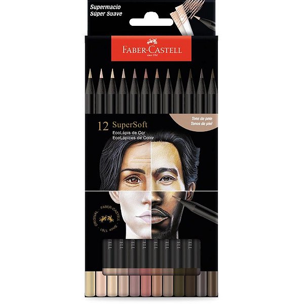 Lapis de cor redondo supersoft 12 tons de pele - faber-castell (pct.c/12)