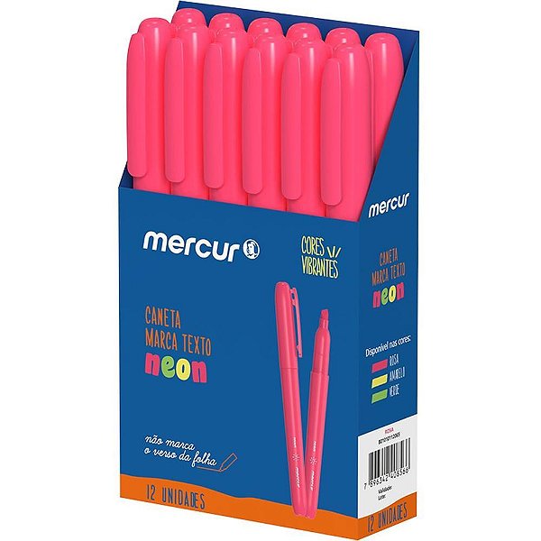 Caneta marca texto rosa neon - mercur (cx.c/12)