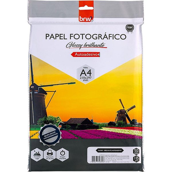 Papel fotografico inkjet a4 glossy brilhante 115g. - brw (pct.c/50)