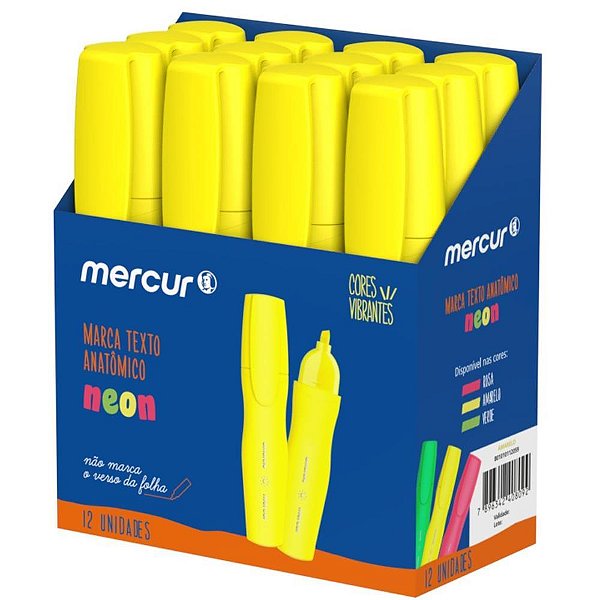 Caneta marca texto amarelo anatomico - mercur (cx.c/12)