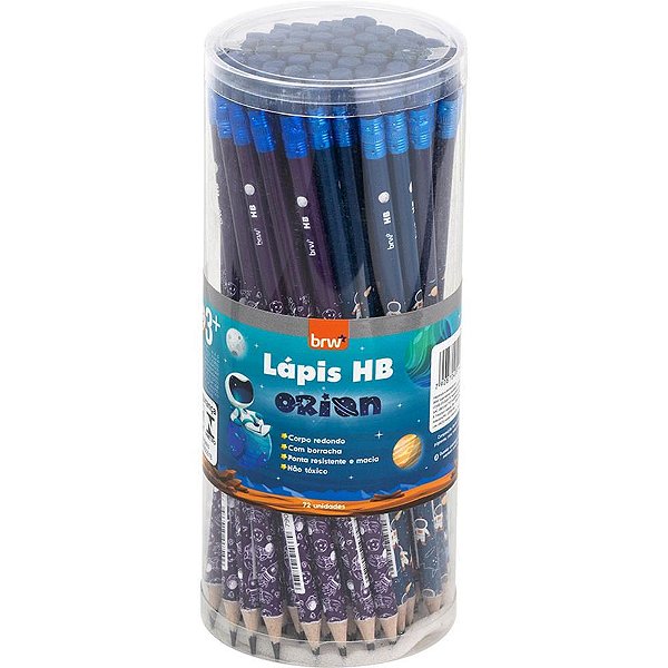 Lapis preto redondo hb estampado orion resina (sortido) - brw (pote-72)