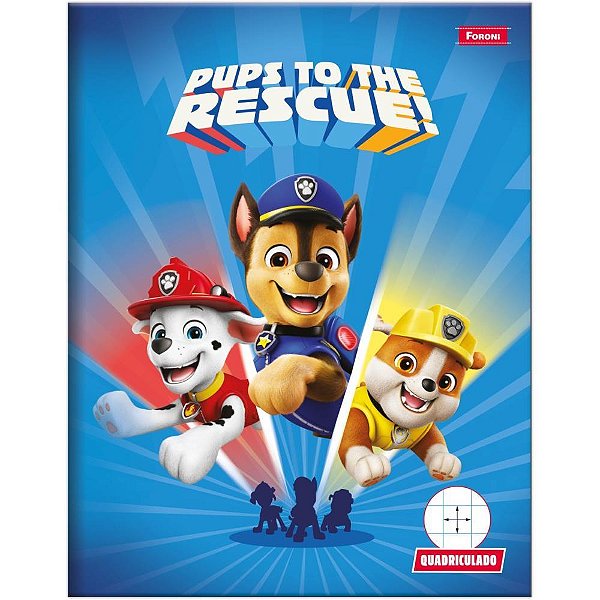 Caderno quadriculado 1/4 patrulha canina 1x1cm 40f - foroni (pct.c/10)