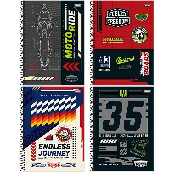 Caderno 01x1 capa dura motoclub 80fls. - foroni (pct.c/04)