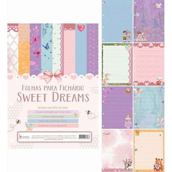 Papel de carta decorado sweet dreams bloco 75g - tamoio (pct.c/04)