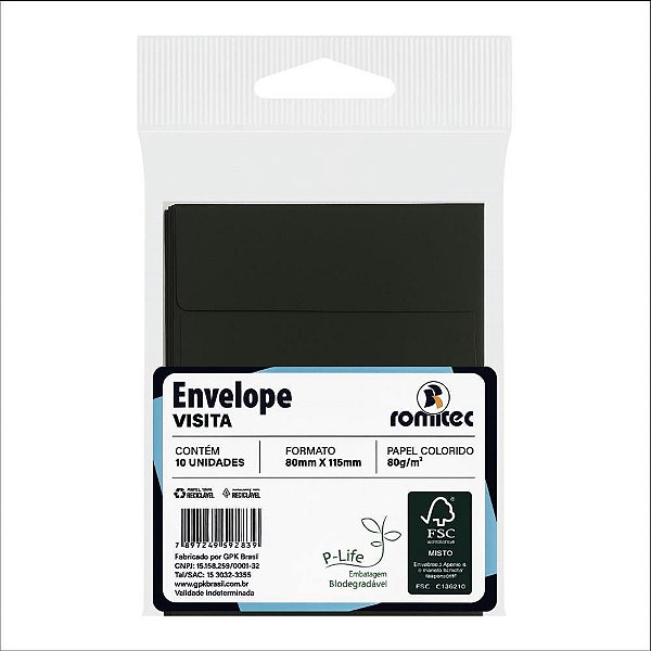 Envelope colorido visita 115x80mm preto 80g - romitec (bl.c/10)