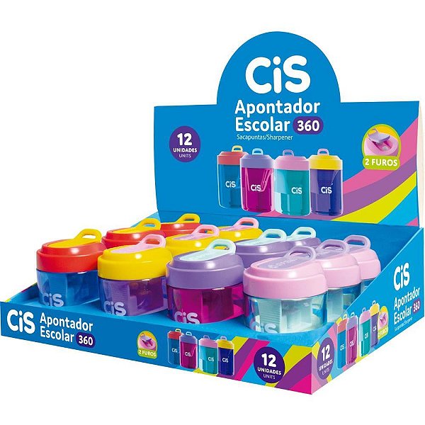 Apontador com deposito 2 furos cis 360 4 cores - sertic (dp.c/12)