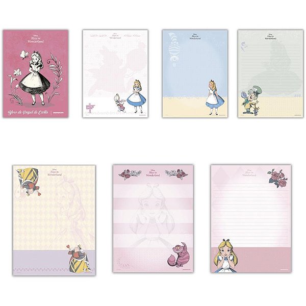 Papel de carta decorado alice in wonderland bloco 70g - animativa (pct.c/09)