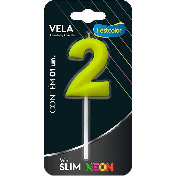 Vela para aniversario n.02 amarela neon - festcolor (cx.c/10)