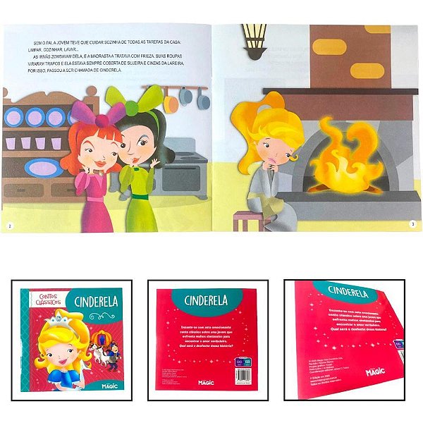 Livro infantil ilustrado cinderela 12pgs 20x20cm - magic kids (unidade)