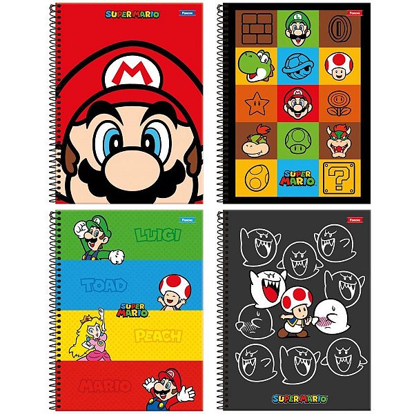 Caderno espiral 1/4 capa dura super mario bros 80fls - foroni (pct.c/05)