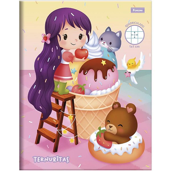 Caderno quadriculado 1/4 1x1cm 40f ternuritas - foroni (pct.c/10)