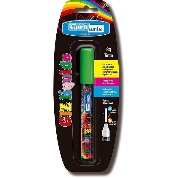 Giz liquido verde 5mm 8g ponta dupla - cortiarte (blister)