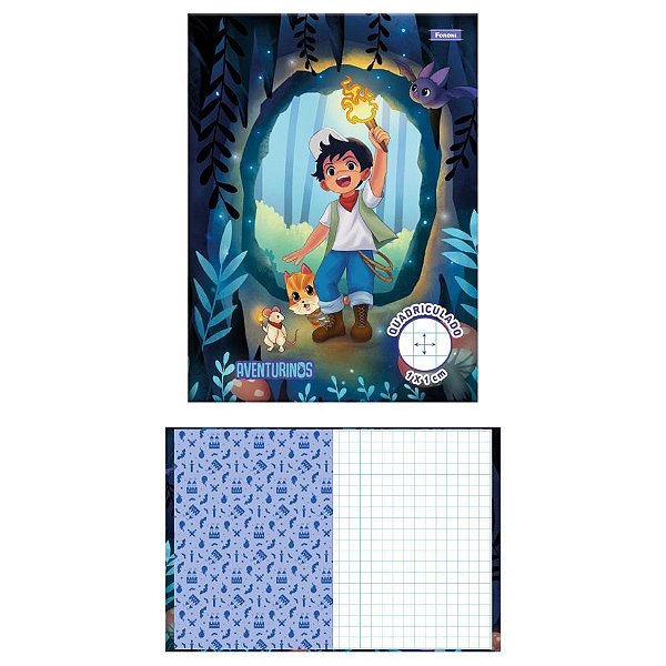 Caderno quadriculado univers. 1x1cm colegial 40f aventurinos - foroni (pct.c/10)
