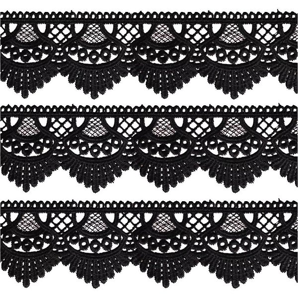 Aviamento renda guipir 13.7m. 68mm preta - nybc (rolo)