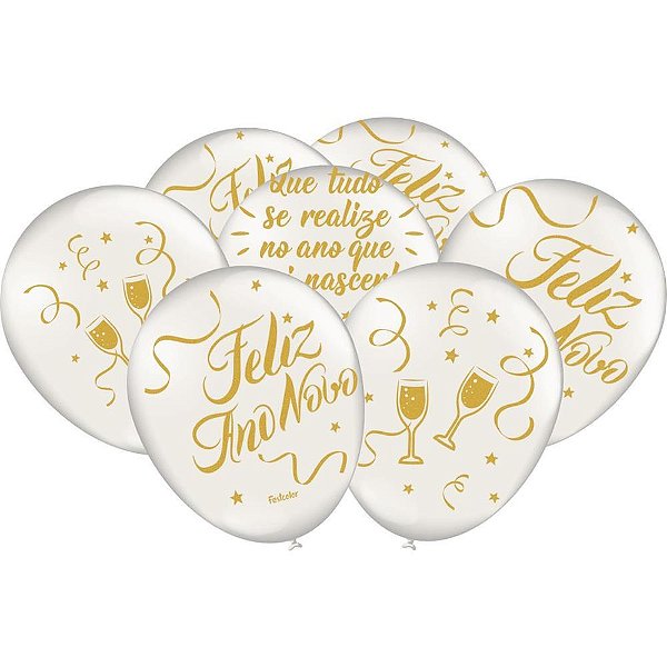 Balao imperial ano novo estampa branco especi - festcolor (pct.c/25)