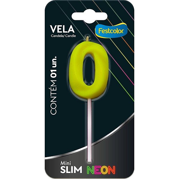 Vela para aniversario n.00 amarela neon - festcolor (cx.c/10)