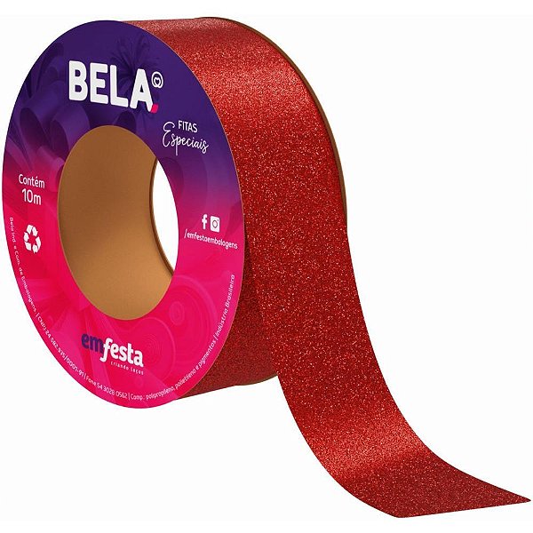 Fita poli decorada 15mmx10m glitter vermelho - emfesta (rolo)