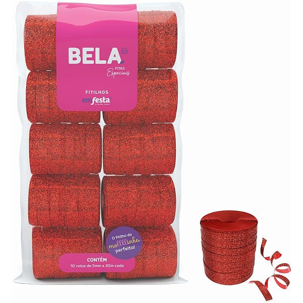 Fitilho 5mmx20m glitter vermelho - emfesta (pct.c/10)