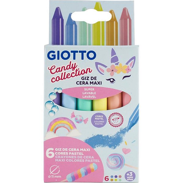 Giz de cera fino giotto maxi candy collection 6 - canson (unidade)
