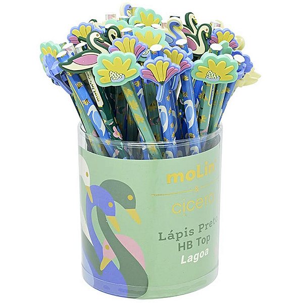 Lapis preto redondo decorado cicero top c/borracha ponteira - molin (pote-36)