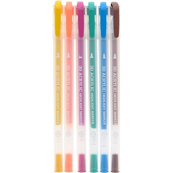 Marcador artistico acrylic 3d 6 cores vibrantes - molin (estojo)