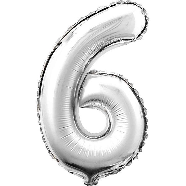 Balao metalizado numero 6 prata 80cm. - sao roque (unidade)