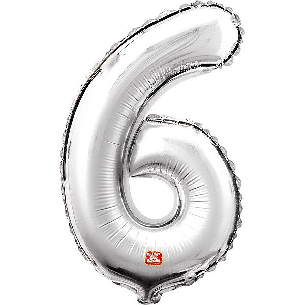 Balao metalizado numero 6 prata 40cm. - sao roque (unidade)