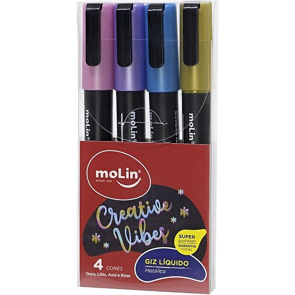 Giz liquido 4 cores metalicas - molin (estojo)