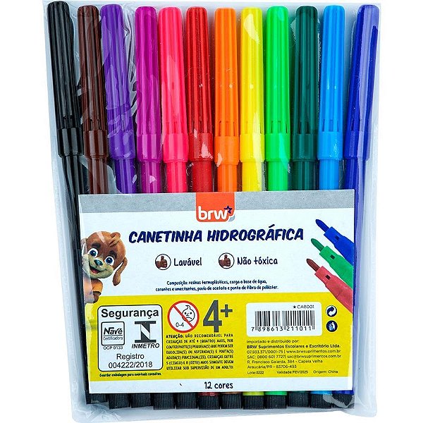 Caneta hidrografica 12 cores - brw (blister)