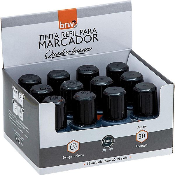 Tinta marcador quadro branco 20ml preto - brw (cx.c/12)