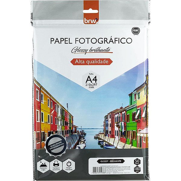 Papel fotografico inkjet a4 glossy brilhante 180g. - brw (pct.c/50)