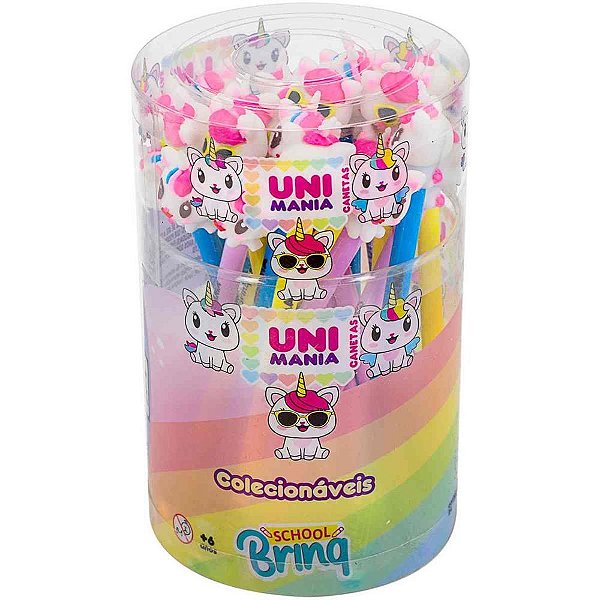 Caneta gel unicornio unimania 3mod.(sortido) - polibrinq (pote.c/24)
