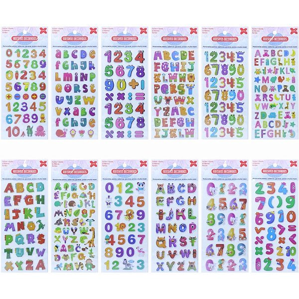 Adesivos decorados 10x24cm.letras/numeros cart.so - make+ (pct.c/24)