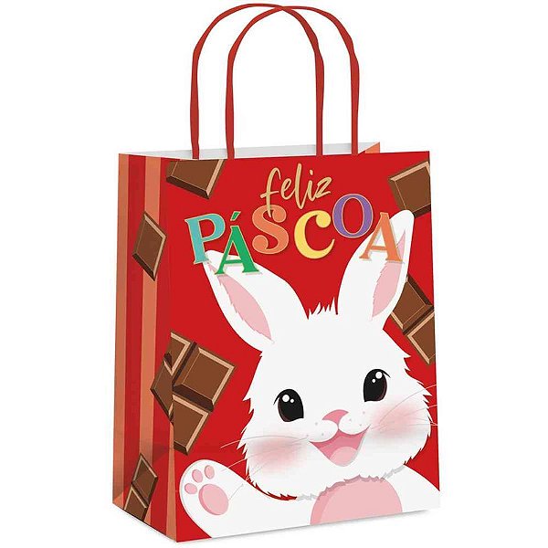 Sacola decorada pascoa felicita verm m 26x19,5x9,5cm - cromus (pct.c/10)