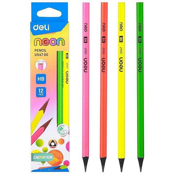 Lapis preto redondo decorado hb neon wood free - deli (bl.c/12)