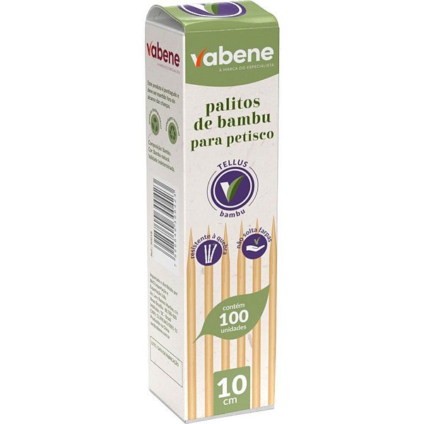 Palito de madeira p/petisco bambu 10cm - vabene (cx.c/100)