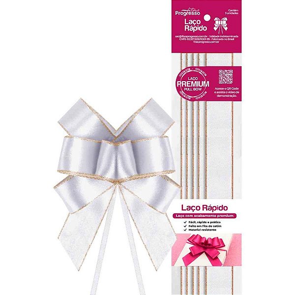 Laco pronto liso 22mmx50cm branco/dourado - fitas progresso (pct.c/05)