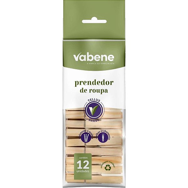 Prendedor de roupa bambu 7cm - vabene (pct.c/12)