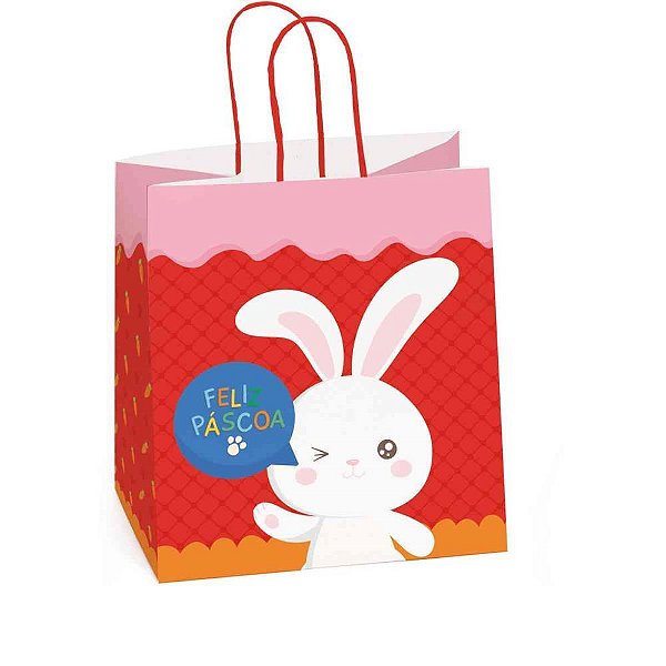 Sacola decorada pascoa alegria vermelho 27,5x22x16cm - packpel (pct.c/10)