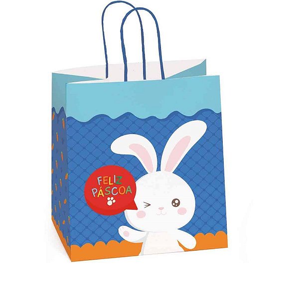 Sacola decorada pascoa alegria azul 27,5x22x16cm - packpel (pct.c/10)