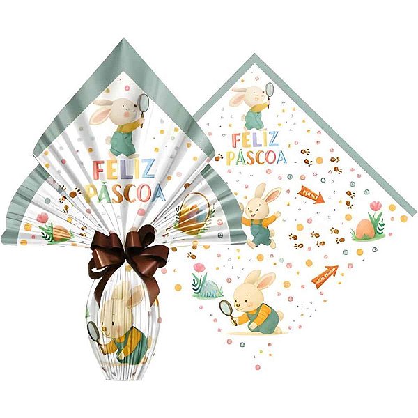 Embalagem p/ovo de pascoa 34x34cm caca aos ovos pratic - xingo embalagens (pct.c/25)