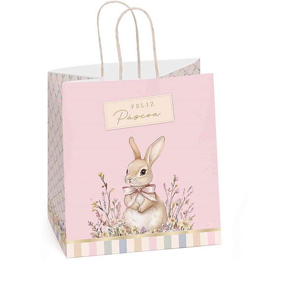 Sacola decorada pascoa fiorela rosa 27,5x22x16cm - packpel (pct.c/10)