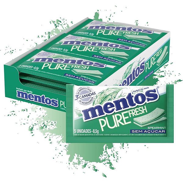 Goma de mascar mentos pure spearmint 8,5g - perfetti van melle (dp.c/15)