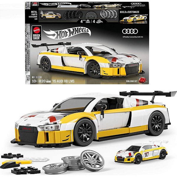 Hot wheels brick shop elite audi r8 lms 1:16 820pcs - mattel (unidade)