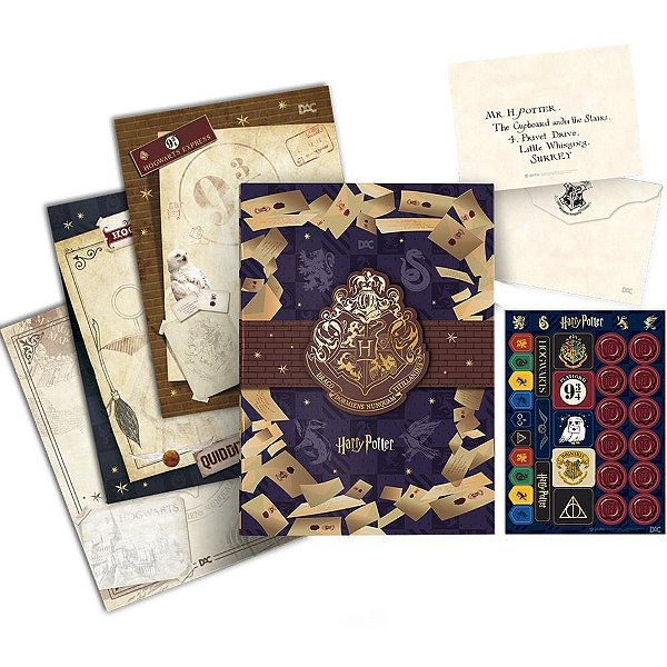 Papel de carta decorado harry potter c/pasta e cartas - dac (pacote)