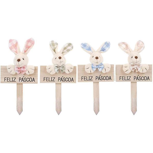Decoracao de pascoa plaquinha feliz pascoa 22cm(sortido) - cromus (unidade)