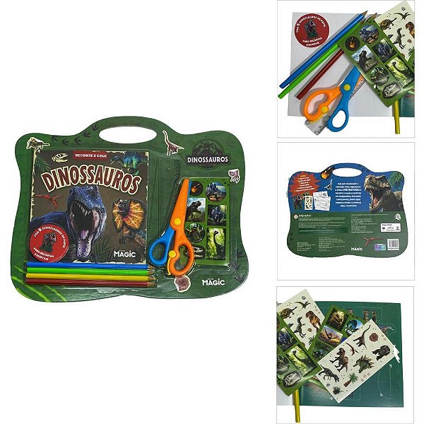 Livro de colorir recorte e cole dinossauros - magic kids (unidade)