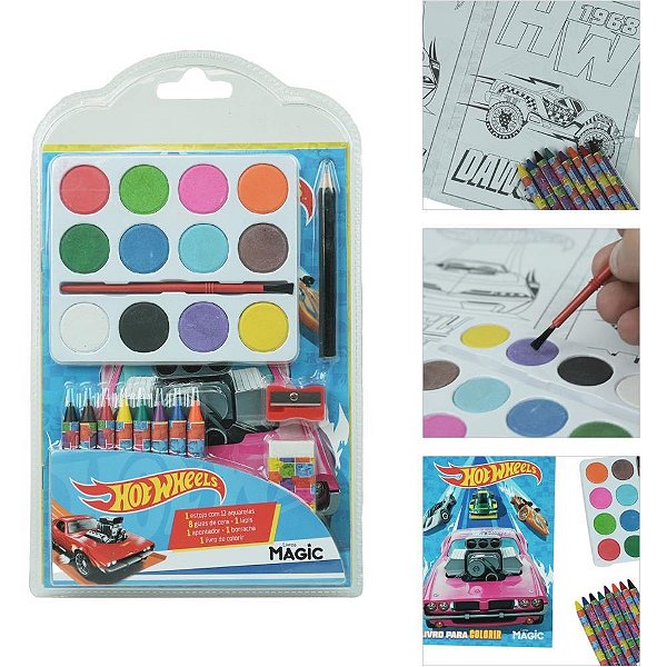 Livro aquarela hot wheels mini kit 8pgs 15x25 - magic kids (unidade)