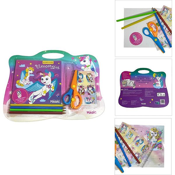 Livro de colorir recorte e cole unicornios - magic kids (unidade)