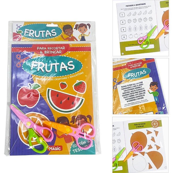 Livro de atividades recortar e brincar frutas 16pg - magic kids (unidade)